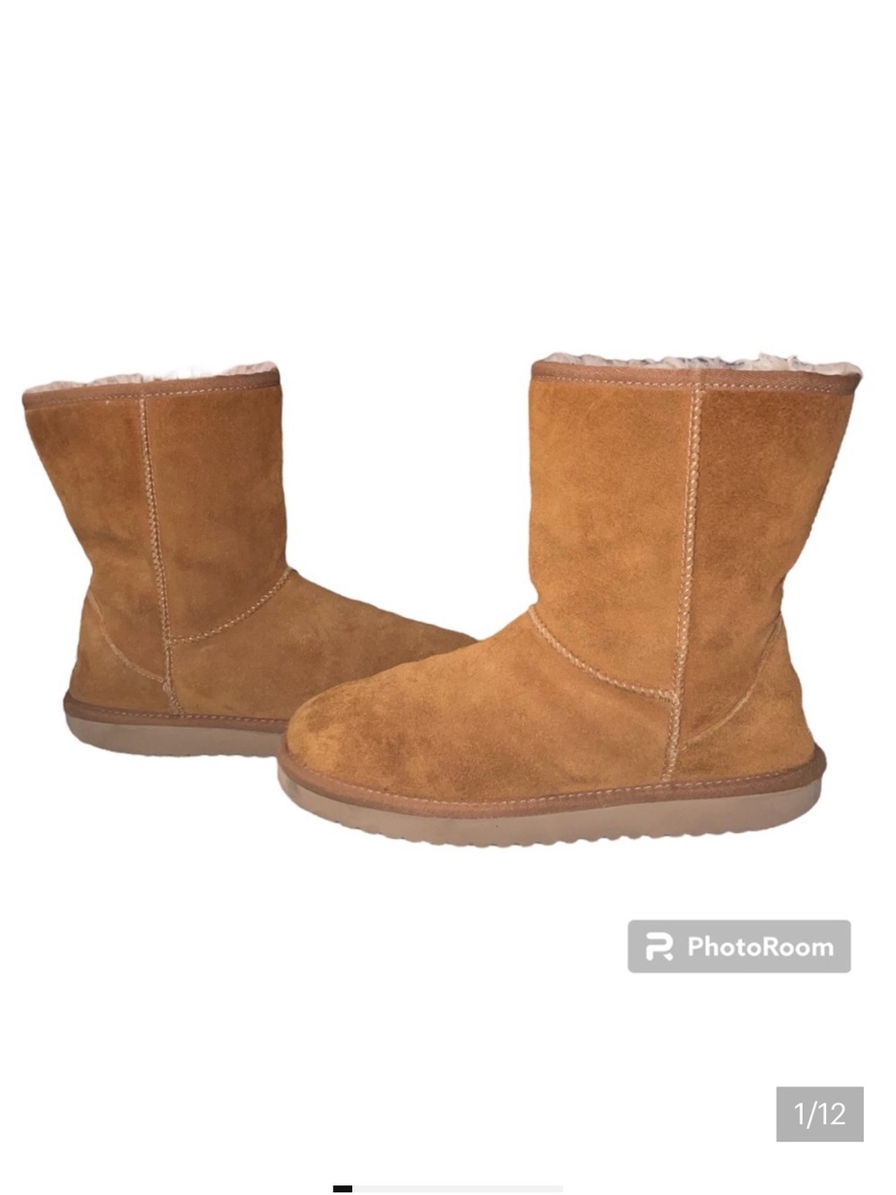 Koolaburra Women's Short Classic Faux Fur Suede Boots in Cognac Brown - Size 7